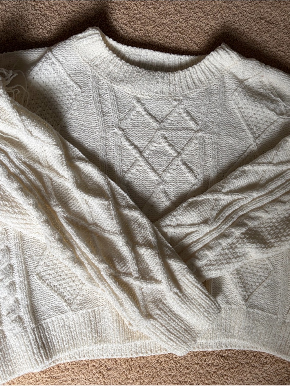 Cream Textured Cable Crewneck Sweater